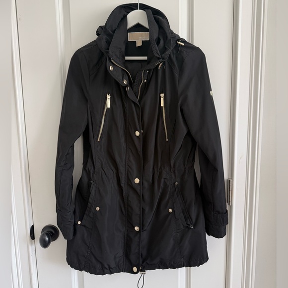 Michael Kors Black Hooded Anorak Rain Jacket S gold details - Picture 3 of 7
